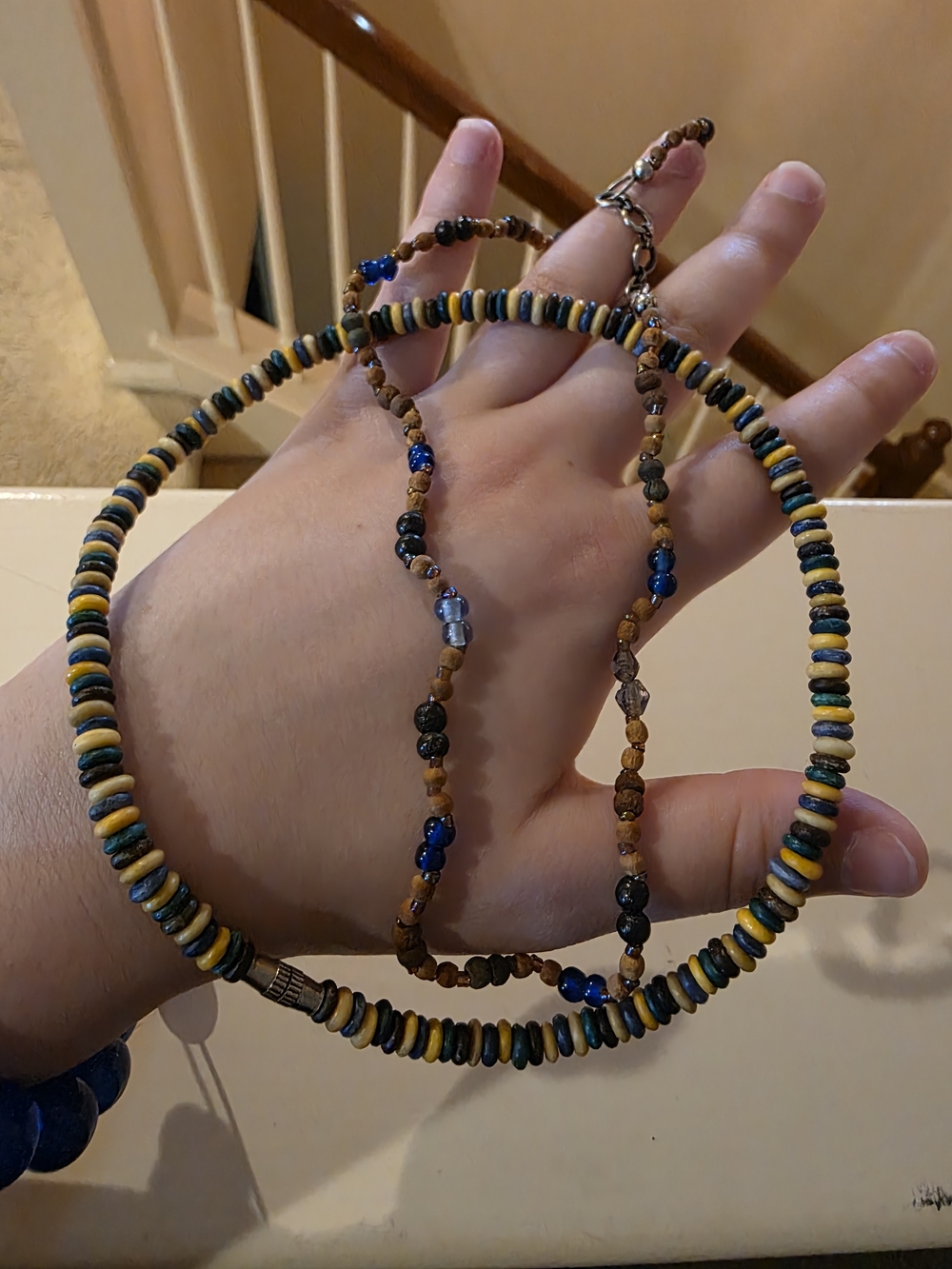Vintage Handcrafted Blue and Yellow Beaded Necklace Bundle - Women Jewelry
